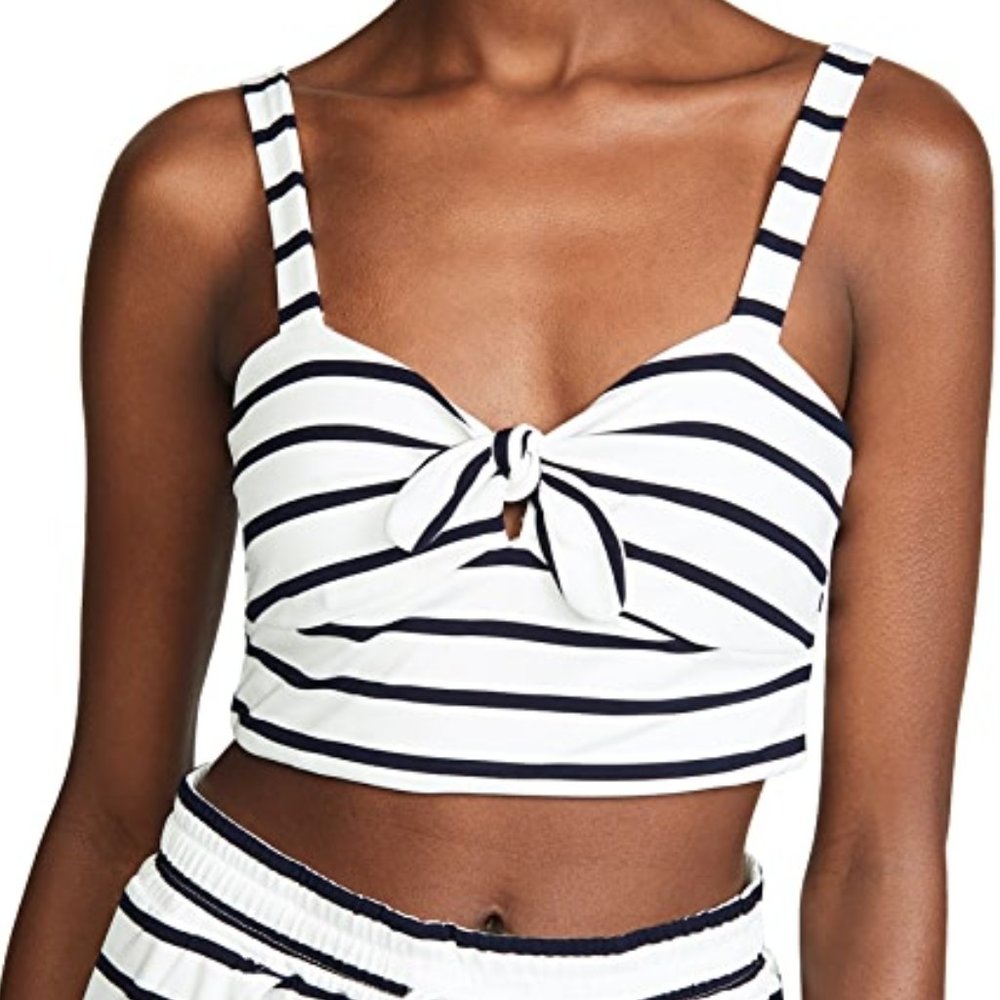 BB Dakota Optik White Knot Front Stripe Crop Top